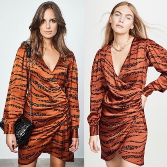 Anine Bing Penelope Dress Zebra Print Silk Wrap Dress ASO TV Animal Print Luxury - Picture 4 of 14